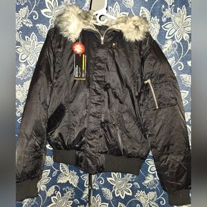 ♡FOX-USA Womens Puffer Bomber Jacket with Faux Fur Hood